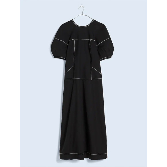 Madewell  Puff Sleeve Drop Waist Short Sleeve Midi Dress US Women's 4 New - Picture 2 of 8